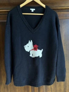 J JILL V Neck M Sweater Scottie Dog Cotton Wool Blend Novelty Holiday - Picture 1 of 7