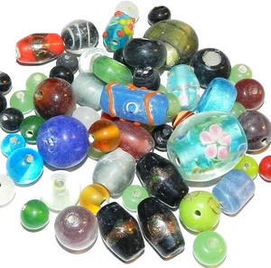 G2562 Assorted Lampwork Glass Mixed Size Shapes & Colors 6mm - 20mm 4oz - Picture 1 of 1