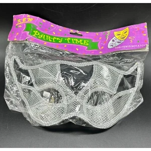 NWT Masquerade Mask Mardi Gras Carnival Silver Mesh and Black eye mask adult - Picture 1 of 10
