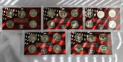 1999 thru 2003 S Proof Silver Quarters 25 Coins 5 Sets No Box No COA 90% Silver - Image 1 of 4