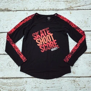 JUSTICE 12 Girls Hockey Black T-Shirt Skate Shoot Score DC-TT20 - Picture 1 of 2