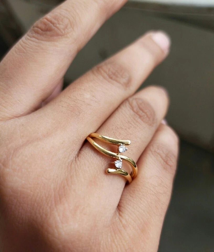 Handmade 14K Solid Gold Diamond Engagement Ring Band Dainty Ring For Women. - Image 1 of 4