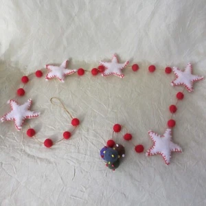 felted garland red balls white stars Christmas Decoration tree 44" handmade - Picture 1 of 5