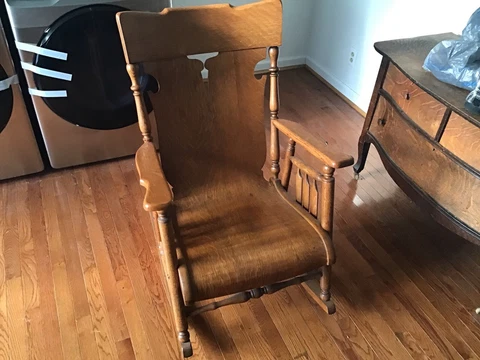 Antique Oak Rocker/Rocking Chair With One Piece Seat Curved Back Cover