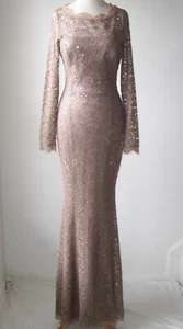 BLUMARINE Mocha Cotton Lace Crystal Embellished Open Back Dress Gown 42 6 - Picture 1 of 7