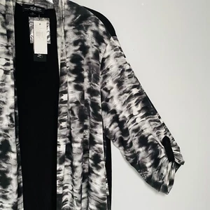 AGB Cardigan,Sweater Women 2X Open Front Sleev 3/4 Roll Tab,Black Grey, New - Picture 1 of 10