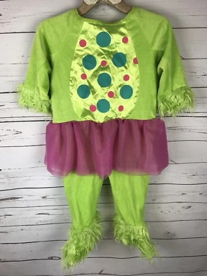 Little Monster Costume 3T-4T Halloween Lime Green Purple Polka Dots Furry Feet - Image 1 of 4