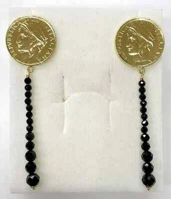 Pendientes colgantes graduados de espinela negra moneda 100 liras de plata esterlina HSN Bellezza Foto 1 de 4