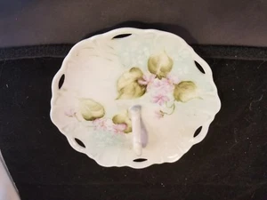 vintage Floral porcelain plate with finger handle - Picture 1 of 4