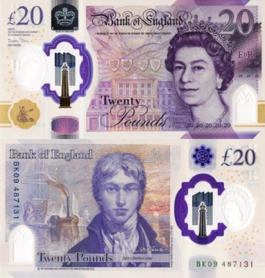 ENGLAND, 20 POUNDS, 2020 P-NEW, NEW DESIGN, POLYMER, Q. Elizabeth II, UNC - Image 1 of 3