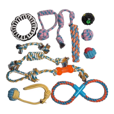 12 Pcs Dog Rope Toys Braided Rope Chew Play Aggressive Chewers lot Ball Toys - Image 1 of 4