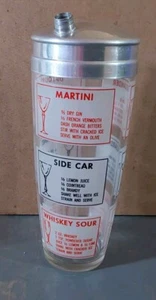 Vintage Mid-Century Modern 9 Drink Recipes Glass Tall Cocktail Shaker w/ Lid - Picture 1 of 6