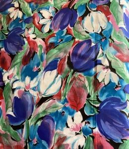 Cranston Fabric Schwartz Liebman Polished Bright Floral Tulips Black BTY B10 - Picture 1 of 4
