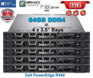 Dell PowerEdge R440 2x Gold 5120 2.20Ghz 28-Core 64GB DDR4 H730P 960GB SSD 2.5" - Picture 1 of 9