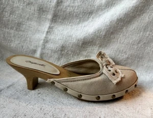 Vintage Qupid Womens Beige Canvas Faux Wood Heeled Mule/clog Sz 7.5 Used - Picture 1 of 16