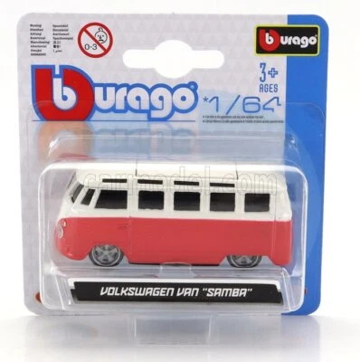MODELLINO FURGONE STATICO BURAGO VOLKSWAGEN T1 SAMBA MINIBUS 1962 ROSSO 1/64 - Immagine 1 di 4