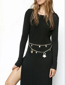 Free People Belt Decorative Boho Festival Tuareg Tiered Bronze Gold Metal Chain - Picture 1 of 9