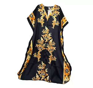 Winlar Kaftan Caftan Cover Up Long Dress One Size Black Yellow 1X 2X 3X XL XXL L - Picture 1 of 9