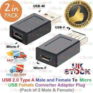 USB 2.0 Type A Male & Female To Micro USB B Female Converter Adapter Plug (Pack) - Picture 1 of 14