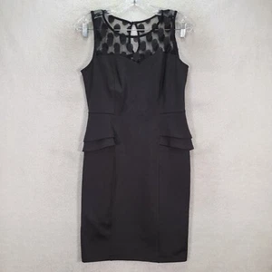 EnFocus Studio Women Dress Size 8 Black Polka Dot Stretch Cocktail Peplum Sheath - Picture 1 of 13