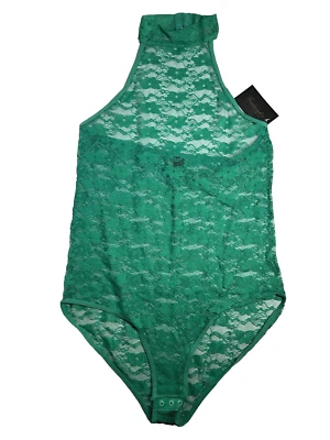 Fredericks of Hollywood Bodysuit Margarita Womens Large Green Lace Sheer Halter - Image 1 of 4