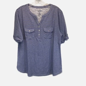 Croft & Barrow Women Size Large Blue White Stripe Short Sleeve Pullover Top - Bild 1 von 4