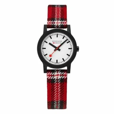 Reloj de cuarzo a cuadros rojos Mondaine MS1.32111.LC Essence Black Case 30mm para mujer Foto 1 de 4
