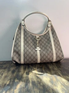 Preowned Authentic Gucci Joy Cloth Shoulder Bag Monogram White Leather Fair - Picture 1 of 16