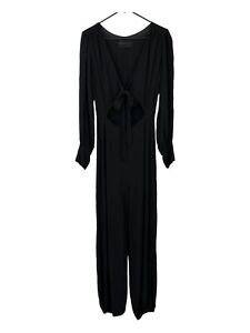 Reformation Women The Monsoon Jumper Jumpsuit Black Medium Tie Front Long Sleeve