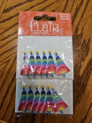 2 NEW FLAIR ORIGINALS CHRISTMAS TREES RAINBOW Buttons 6 Pack Plastic FREE SHIP  - Image 1 of 4
