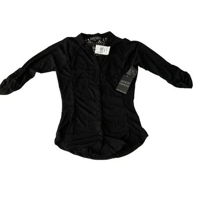 Blusa Top Almost Famous Mujer Talla S Negra Botón Frontal Manga 3/4 Botones Foto 1 de 4