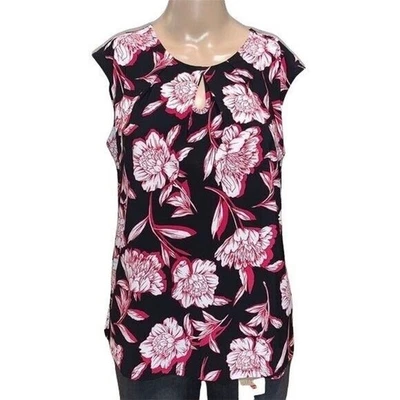 Kasper 女式衬衫上衣花卉盖袖打褶锁眼套衫 S — 第 1/4 张图片