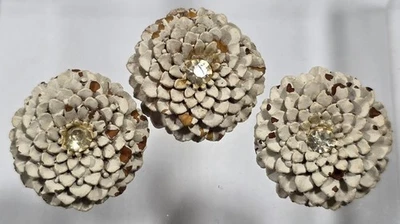(3) Vtg MCM Wooden Flower w/Gemstone Center Shabby Chic Buttons Bouquet Crafts  - Image 1 of 4