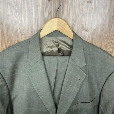 Joseph Abboud 2 Piece Suit Mens 44L 38x30 Olive Green Windowpane Super 100s Wool - Image 1 of 4