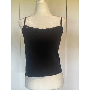 Willi Smith Größe Large schwarz Pailletten & Spitzenbesatz Strick Camisole Top - Bild 1 von 4