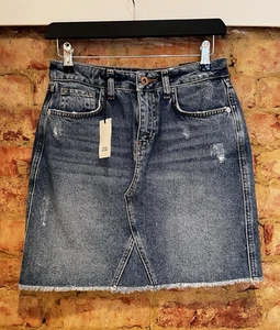 NEW River Island Denim Skirt Womens Size 10 Mid Wash Rip Distressed With Tags - Picture 1 of 23