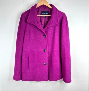 Lands End gekochte Wolle Erbsenmantel 14 lila Knopf Kragen Taschen adrett Winter - Bild 1 von 9