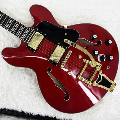Semi-Hollow Cherry Red ES-335 jazz Electric Guitar H-H Pickup Big Vibrato Bridge - Image 1 of 4