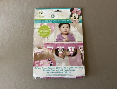 Disney Baby Minnie Mouse 1st Birthday Chair Decorating Kit~Banner/Floor Mat, New - Image 1 of 4