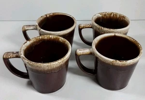 VINTAGE Set of 4 McCoy USA Brown Drip D-Handle Mugs Stoneware Coffee Cups - Picture 1 of 17