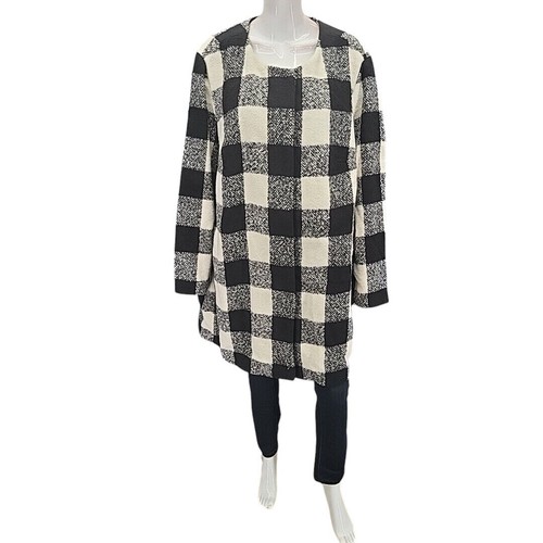 OFF WHITE Cappotto C Wonder Buffalo stampa quadri misto lana 3X taglie forti nero bianco sporco giacca