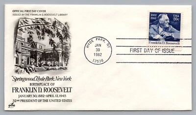 1982 Franklin D. Roosevelt Library Issue FDC 20C #1950 Smiling FDR Car Cigarette - Image 1 of 2