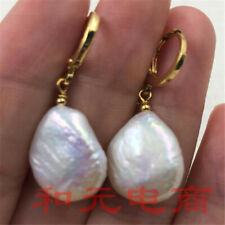 Huge white baroque pearl earrings 18K gold plating AAA Gifts natural classic