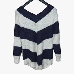 Lane Bryant Sweater 1X Navy White Chevron Striped Shaker Knit Chunky 14W 16W New - Picture 1 of 7