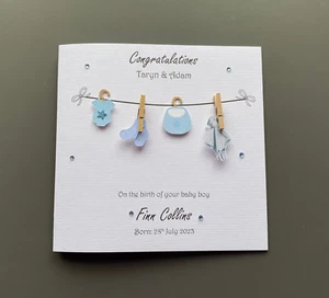 Personalised New born baby boy card, greetings card, keepsake handmade greetings - Picture 1 of 2
