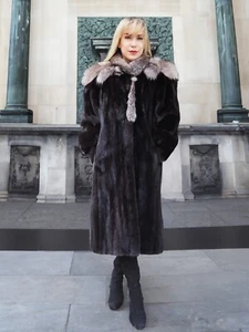 American Legened Black Mink Coat With Indigo Fox Cape Collar M/L Fast Shippig - Picture 1 of 23