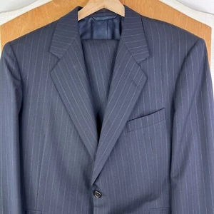 Hickey Freeman Suit Mens 42S Navy Blue Pinstripe 2 Button Bespoke Canvas 34x27 - Picture 1 of 22