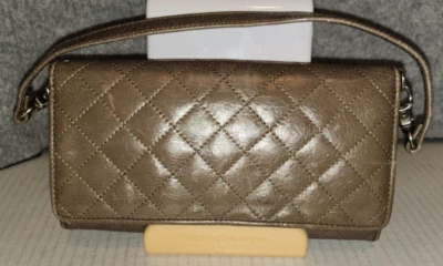 Hobo International Gray Leather Quilted Wallet Wristlet  Purse w/ Pink Interior - Image 1 of 4