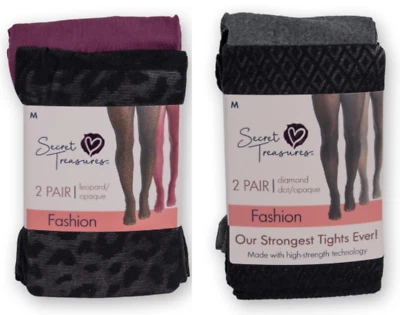 Meia-calça Secret Treasures feminina opaca ponto diamante leopardo 4 pares tamanho médio - Imagem 1 de 4