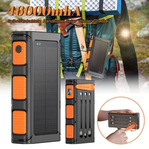 46000mAh Hand Crank PD20W Solar Power Bank Charger Built in Cables Fast Charging - Picture 1 of 7